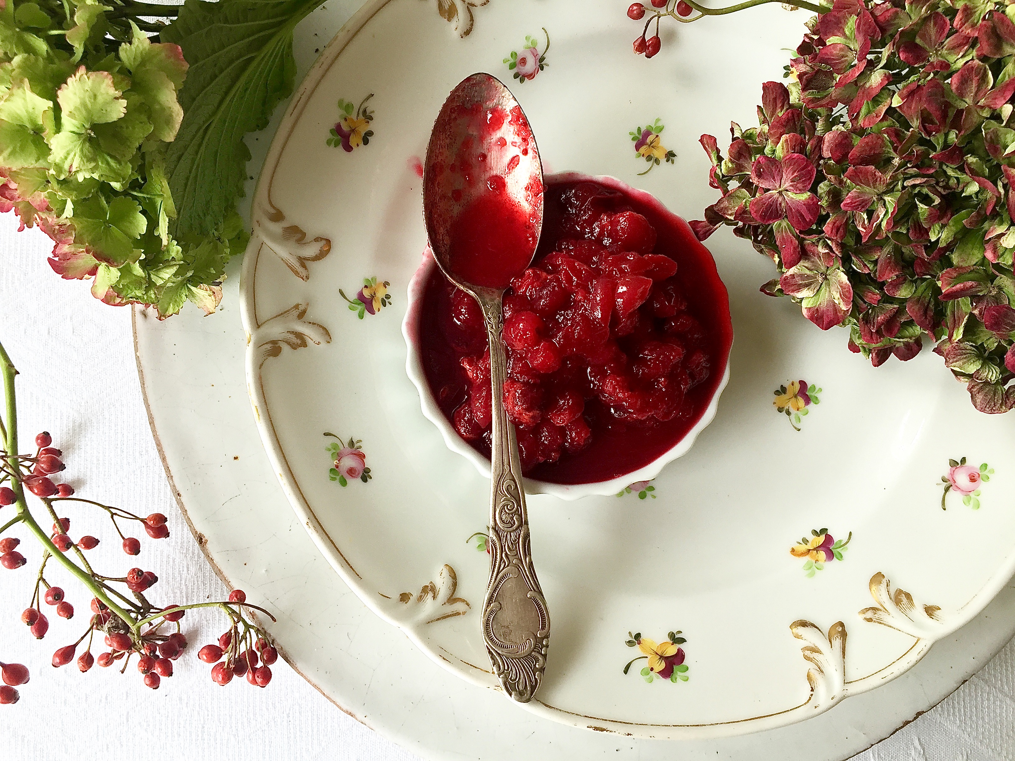 Cranberries and a silver spoon