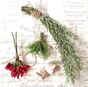 Herbs . peppers and garlic