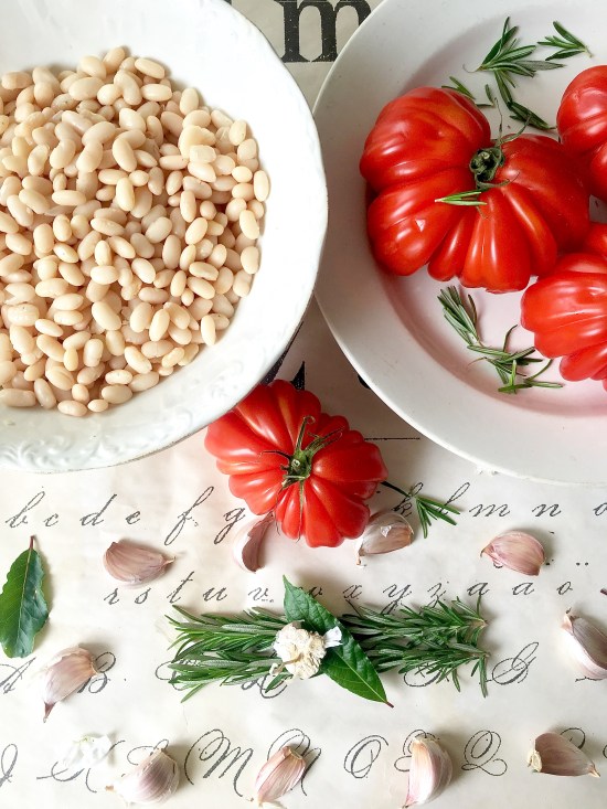 Cannellini beans and herbs closeup