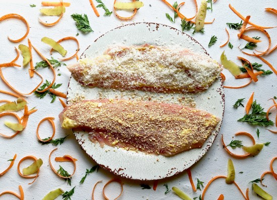 Baked fish raw with carrot peels